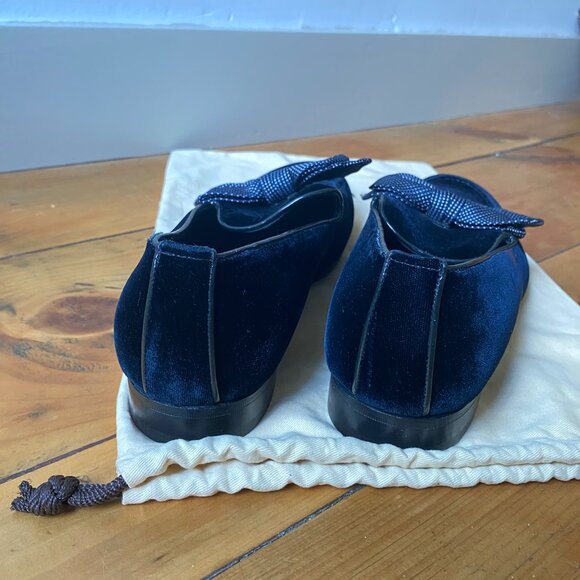Louis Vuitton Suede Loafers - Mens Dark Navy with Blue polka dot bows - Picture 5 of 7